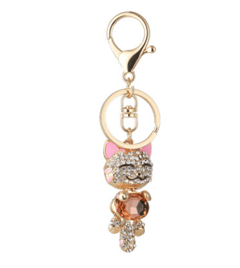 Empire of LaTz 0 Pink Fashion Enamel Lucky Cat Crystal Keychain Alloy Keyring For Women Party Gift Key chains