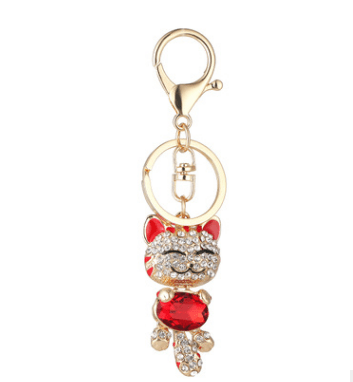 Empire of LaTz 0 Red Fashion Enamel Lucky Cat Crystal Keychain Alloy Keyring For Women Party Gift Key chains