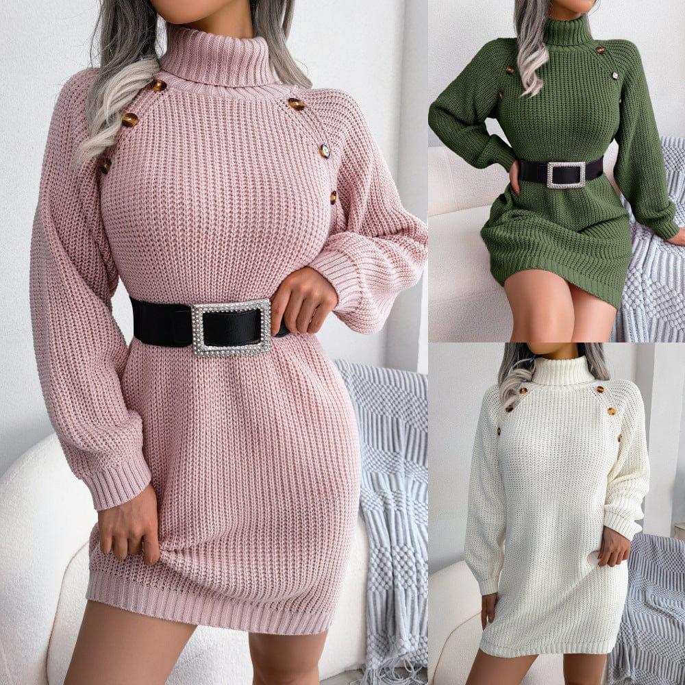 Premium Autumn And Winter European And American Leisure Clinch Turtleneck Long Sleeve Base Sweater Dress -  from Empire of LaTz - Only £25! Explore at Empire of LaTz