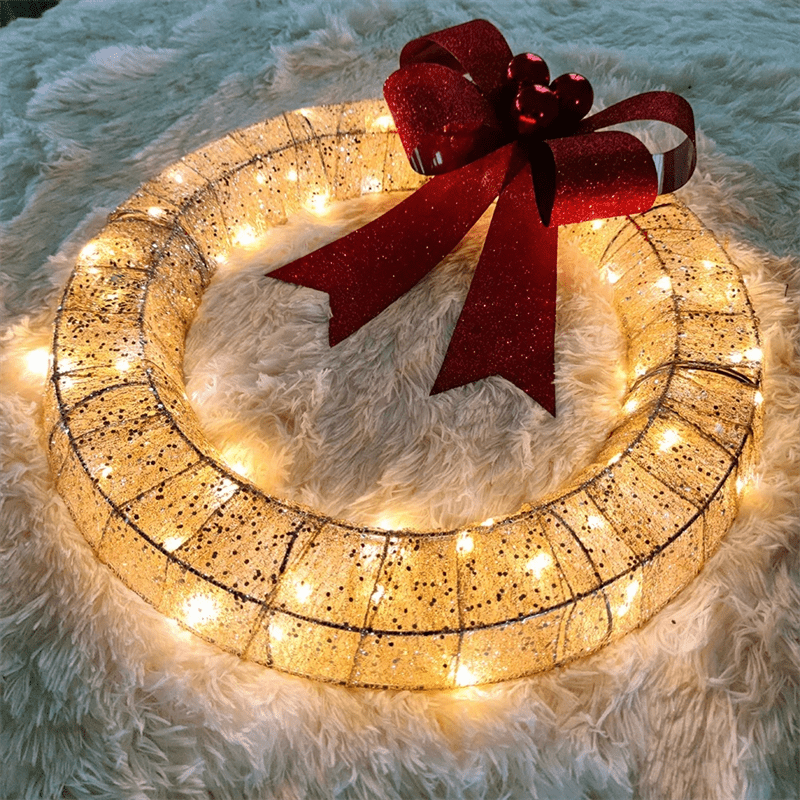 Premium Christmas Garland 50CM Luminous LED Warm Light Metal Luminous Wreath With Big Bowknot Christmas Front Door Home Holiday Party Door Hanging Decor - Autumn wreath from Empire of LaTz - Only £30.13! Explore at Empire of LaTz