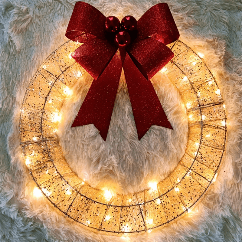 Premium Christmas Garland 50CM Luminous LED Warm Light Metal Luminous Wreath With Big Bowknot Christmas Front Door Home Holiday Party Door Hanging Decor - Autumn wreath from Empire of LaTz - Only £30.13! Explore at Empire of LaTz