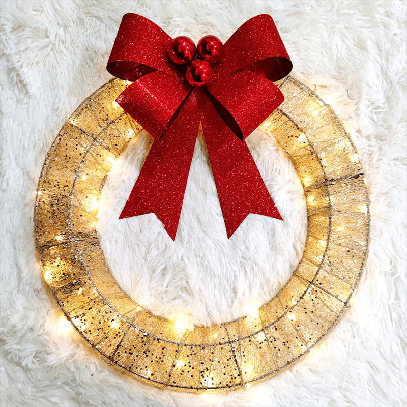 Premium Christmas Garland 50CM Luminous LED Warm Light Metal Luminous Wreath With Big Bowknot Christmas Front Door Home Holiday Party Door Hanging Decor - Autumn wreath from Empire of LaTz - Only £30.13! Explore at Empire of LaTz