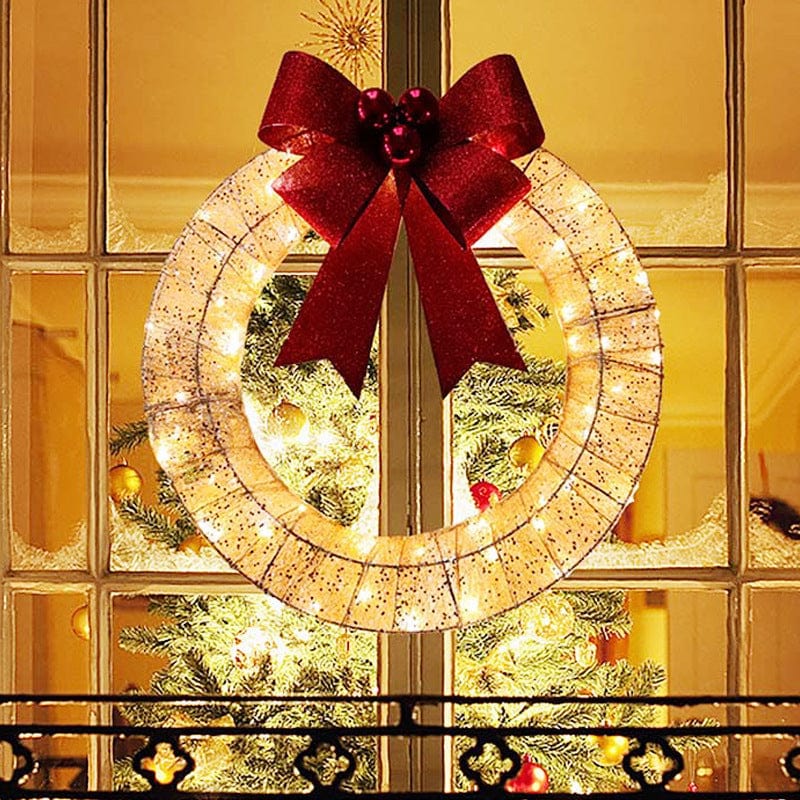 Premium Christmas Garland 50CM Luminous LED Warm Light Metal Luminous Wreath With Big Bowknot Christmas Front Door Home Holiday Party Door Hanging Decor - Autumn wreath from Empire of LaTz - Only £30.13! Explore at Empire of LaTz