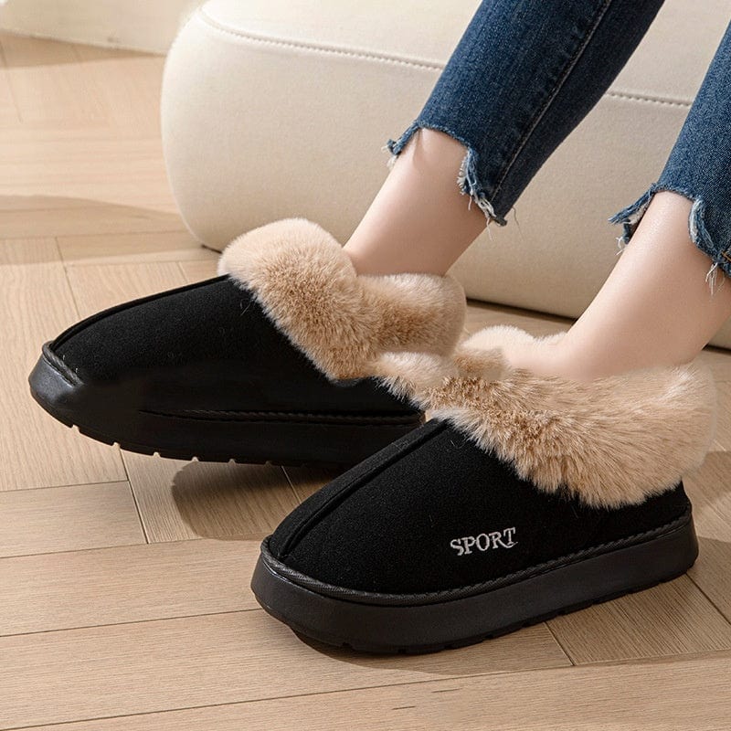 Empire of LaTz Black / 36to37 Cozy Plush Soft Slippers Shoes For Women Non-Slip Platform Shoes With Faux Fur Lining Mute Sole And Comfortable Fit For Indoor Wear