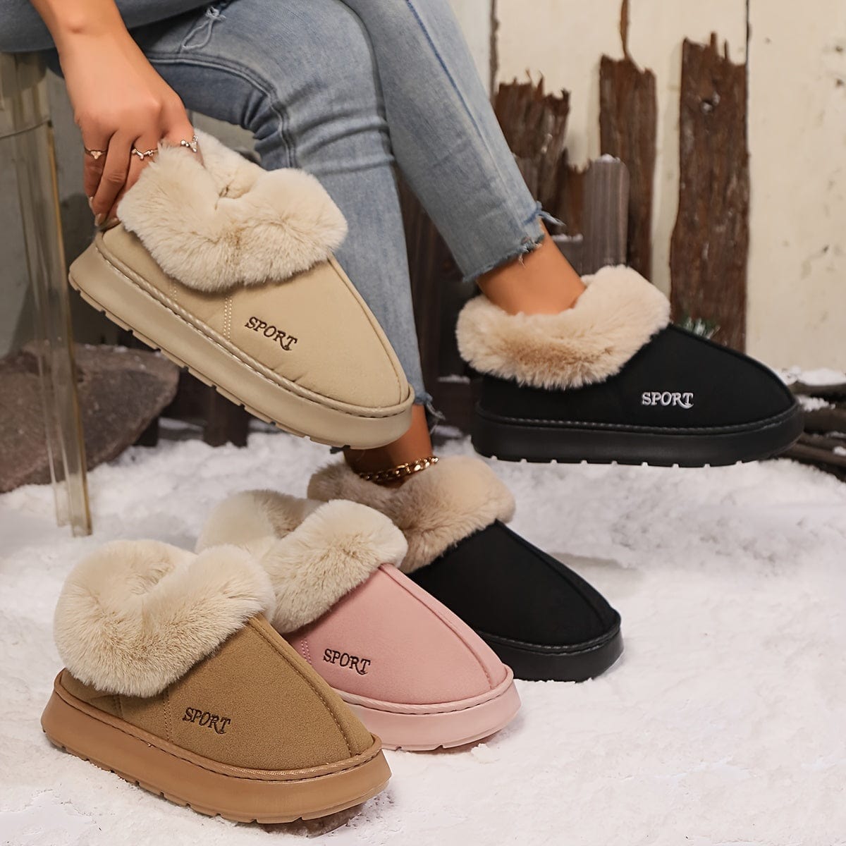 Empire of LaTz Cozy Plush Soft Slippers Shoes For Women Non-Slip Platform Shoes With Faux Fur Lining Mute Sole And Comfortable Fit For Indoor Wear