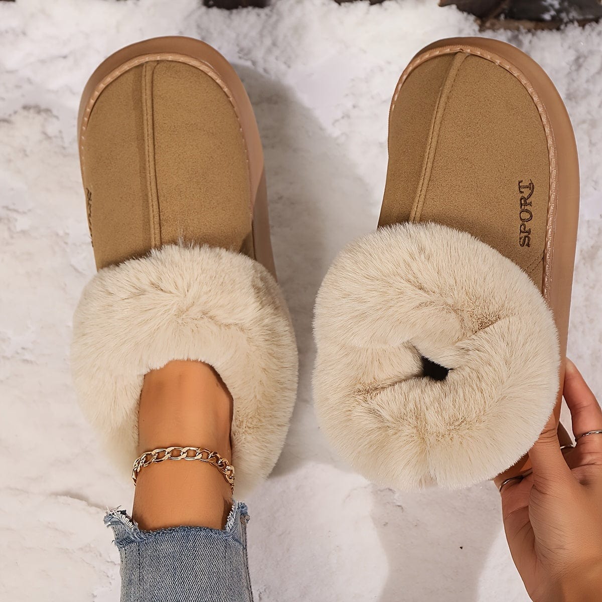 Empire of LaTz Cozy Plush Soft Slippers Shoes For Women Non-Slip Platform Shoes With Faux Fur Lining Mute Sole And Comfortable Fit For Indoor Wear