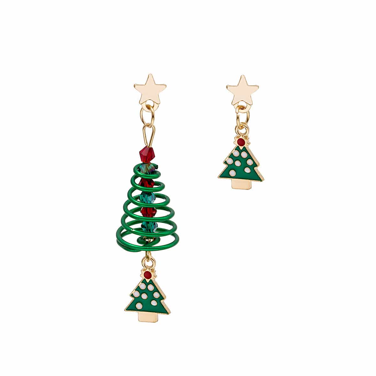 Empire of LaTz E42763 Creative Asymmetric Spiral Christmas Tree Pendant Stud Earrings