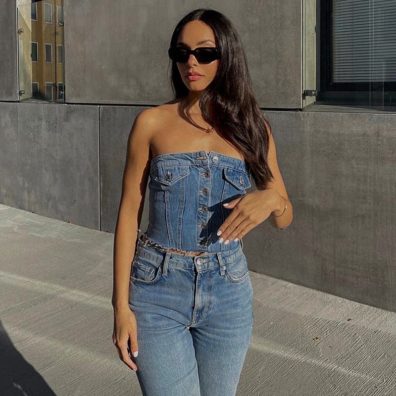 Premium Fashion Denim Button Tank-top Women -  from Empire of LaTz - Only £16.99! Explore at Empire of LaTz