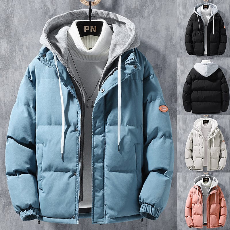 Premium Fashion Hooded Jacket Men Winter Windproof Thickened Fake Two-piece Coat Solid Leisure Sports Cotton Jacket -  from Empire of LaTz - Only £25! Explore at Empire of LaTz