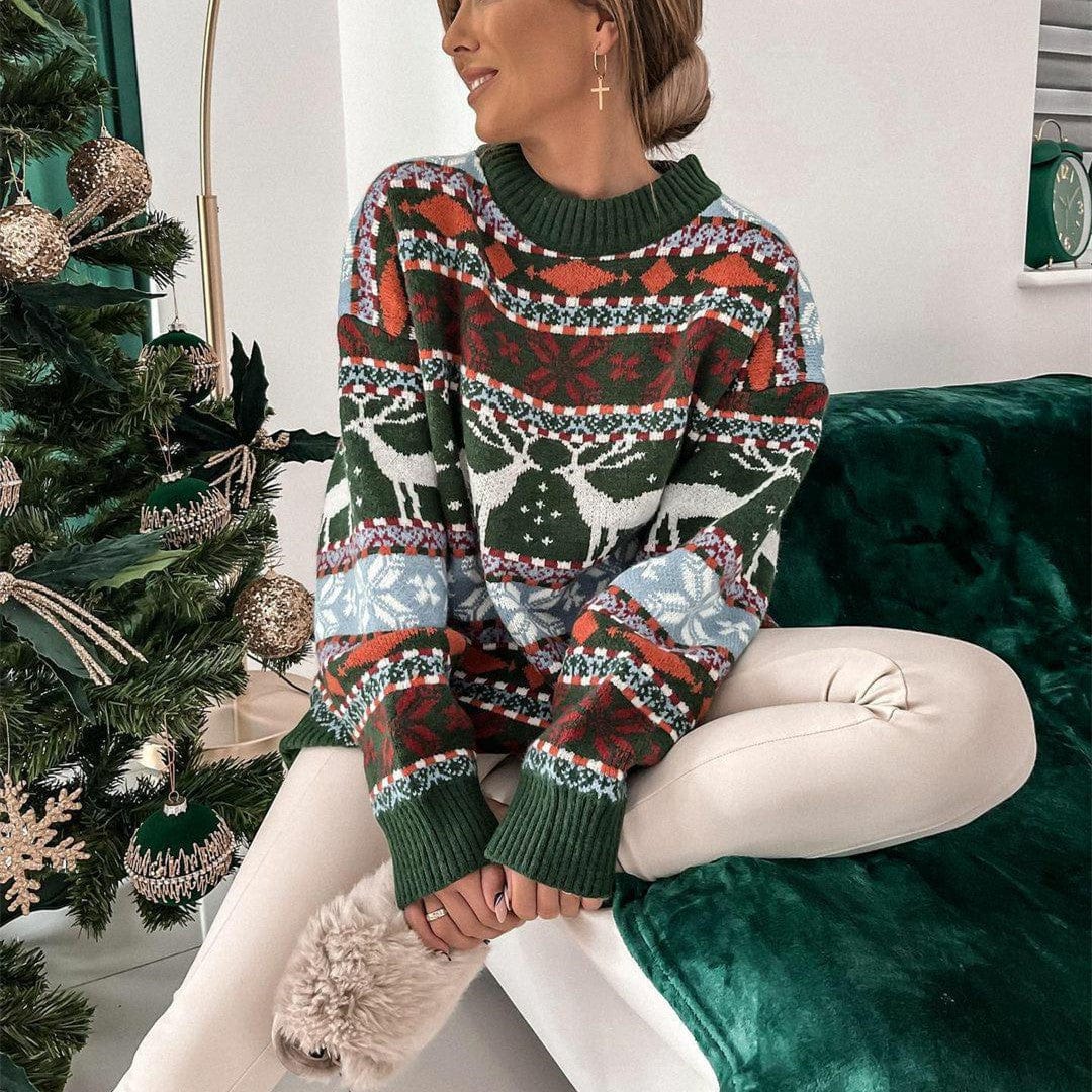 Premium Women's Fashion Round Neck Loose Christmas Theme Jacquard Long Sleeve Sweater -  from Empire of LaTz - Only £25! Explore at Empire of LaTz