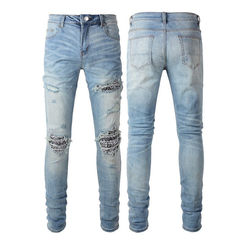 Premium Men's Pleated Pattern Paisley Pattern Patch Ripped Slim Fit Skinny Jeans - Jeans from Empire of LaTz - Only £32.50! Explore at Empire of LaTz