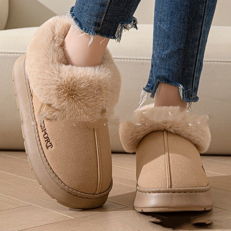 Empire of LaTz Khaki / 36to37 Cozy Plush Soft Slippers Shoes For Women Non-Slip Platform Shoes With Faux Fur Lining Mute Sole And Comfortable Fit For Indoor Wear