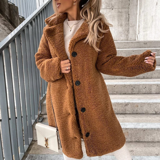 Premium Long Sleeve Lapel Coat Lamb Wool Large Coat Women -  from Empire of LaTz - Only £24.99! Explore at Empire of LaTz