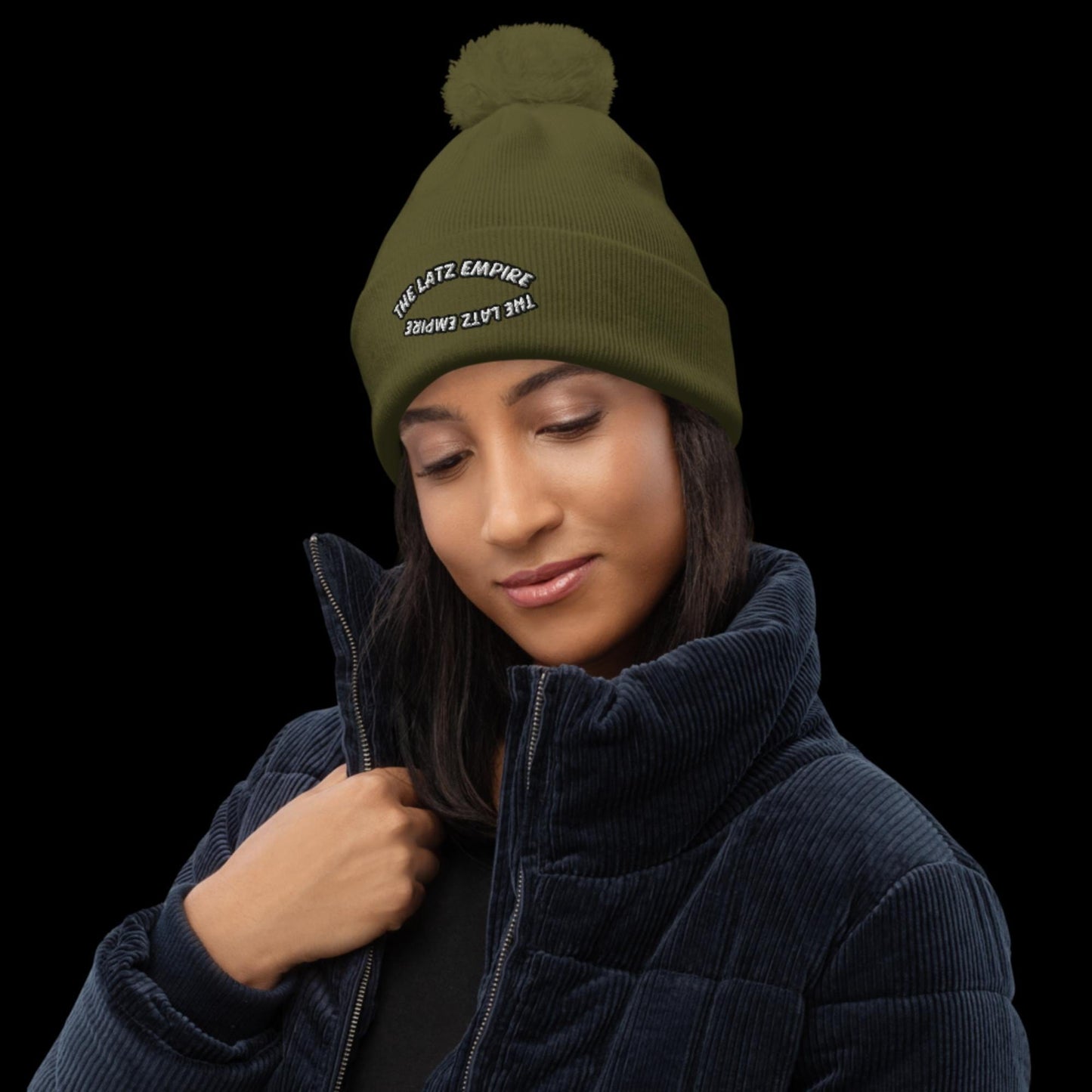 Empire of LaTz Moss Green Pom pom beanie