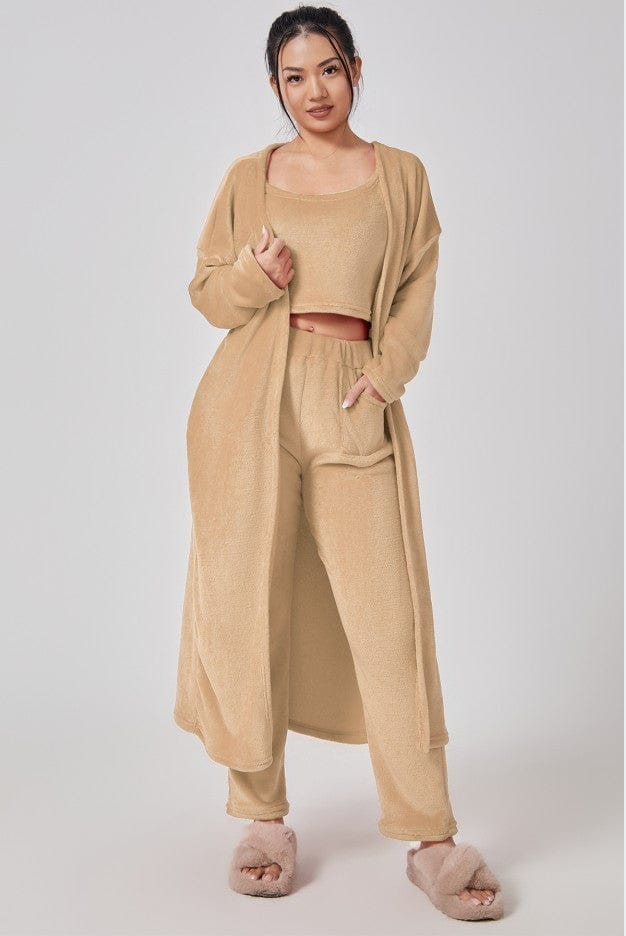 Empire of LaTz Pajamas Camel / L Cozy Pajama Set, 3 Piece Lounge Set, Cute Loungewear, Warm Suit Sets, Matching Set, Lounge Set, 3 Piece Pant Sets, Women Winter Dress