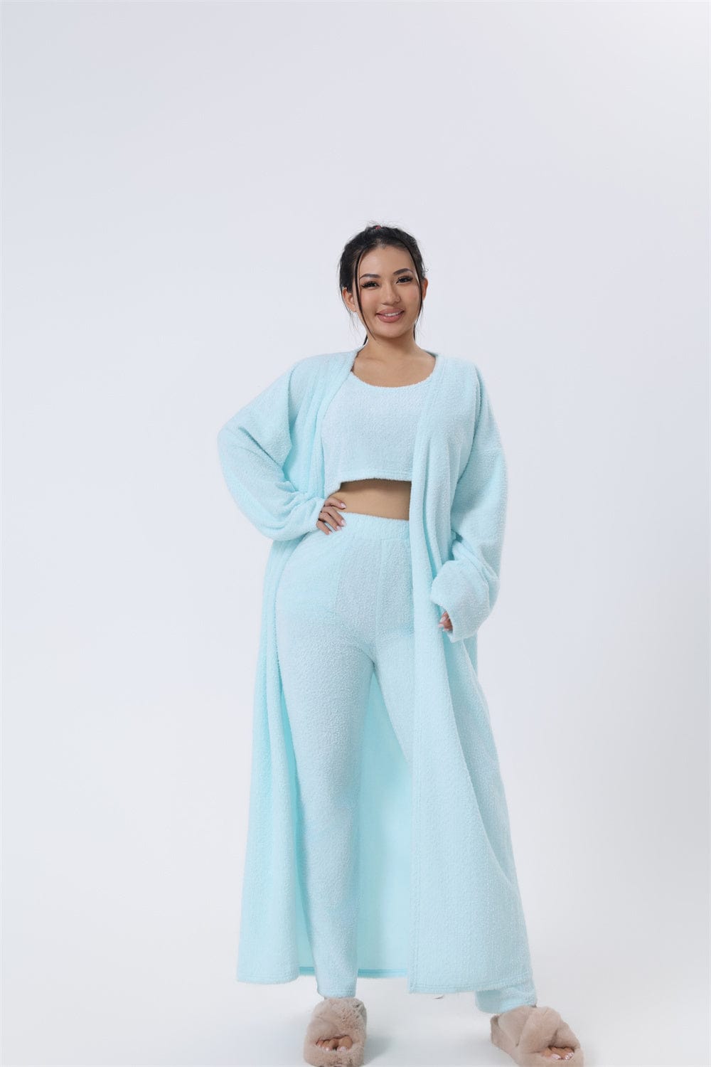 Empire of LaTz Pajamas Light blue / L Cozy Pajama Set, 3 Piece Lounge Set, Cute Loungewear, Warm Suit Sets, Matching Set, Lounge Set, 3 Piece Pant Sets, Women Winter Dress