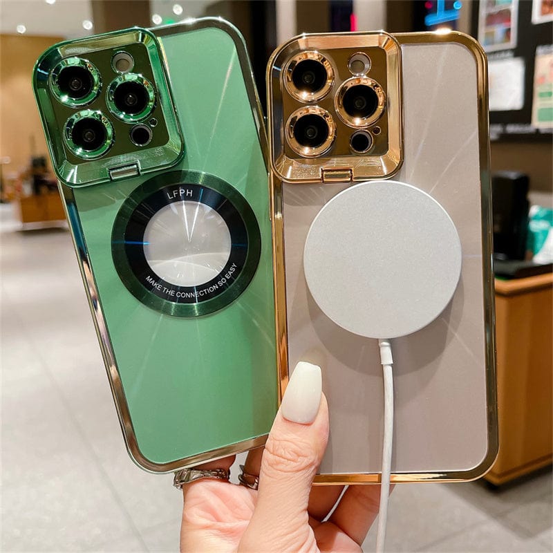 Premium Electroplated Phone Case Luxury Plating CD Pattern Magsafe Bracket Case For IPhone 12 13 14 Pro Max Invisible Camera Stand Holder Lens Holder Magnetic Suction - Phonecases from Empire of LaTz - Only £10! Explore at Empire of LaTz