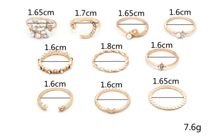 Premium Bohemian Fashion Star Moon Love Pearl Leaf 10-Piece Ring - Ring/Necklace Set from Empire of LaTz - Only £11.22! Explore at Empire of LaTz