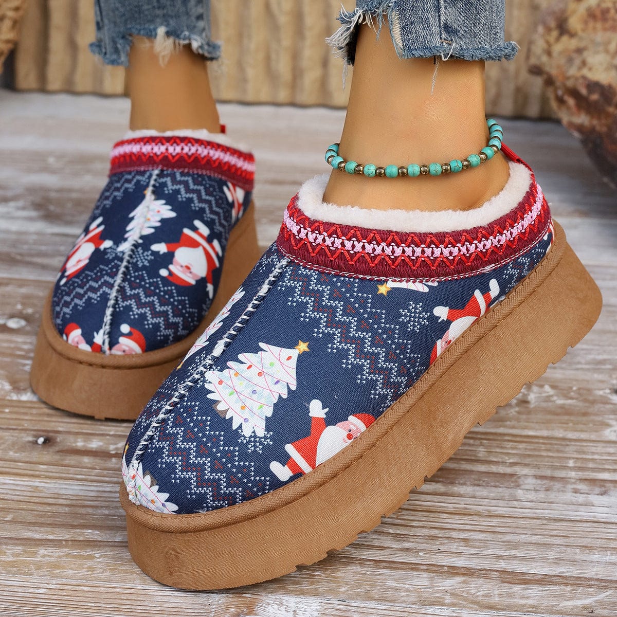 Premium Women's Cartoon Christmas Print Ankle Boots Casual Slip On Plush Lined Home Shoes Comfortable Winter Short Boots - Slippers from Empire of LaTz - Only £29! Explore at Empire of LaTz