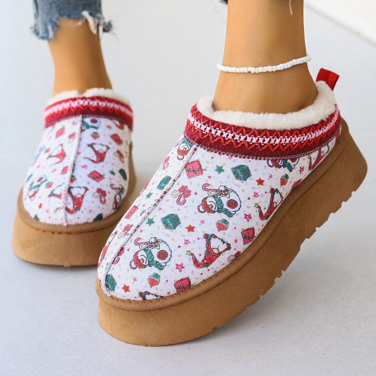 Premium Women's Cartoon Christmas Print Ankle Boots Casual Slip On Plush Lined Home Shoes Comfortable Winter Short Boots - Slippers from Empire of LaTz - Only £29! Explore at Empire of LaTz