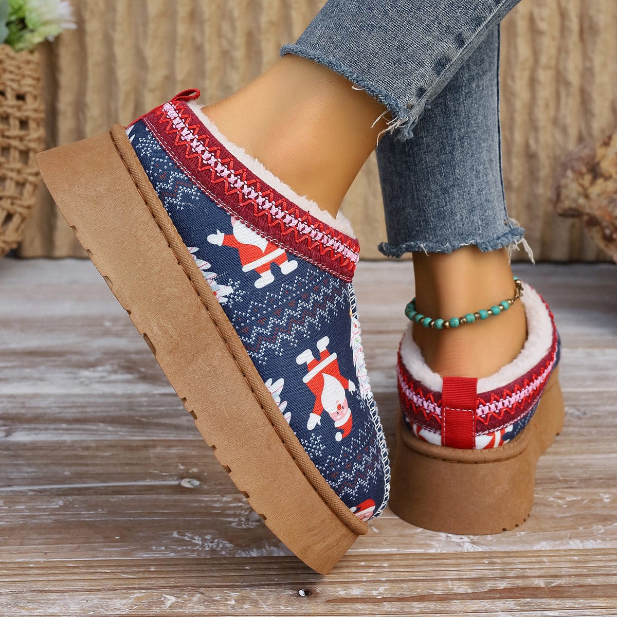 Premium Women's Cartoon Christmas Print Ankle Boots Casual Slip On Plush Lined Home Shoes Comfortable Winter Short Boots - Slippers from Empire of LaTz - Only £29! Explore at Empire of LaTz