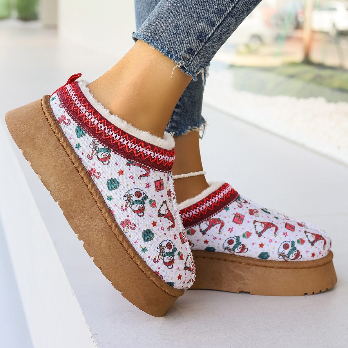 Premium Women's Cartoon Christmas Print Ankle Boots Casual Slip On Plush Lined Home Shoes Comfortable Winter Short Boots - Slippers from Empire of LaTz - Only £29! Explore at Empire of LaTz