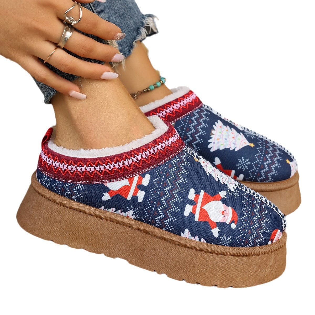 Premium Women's Cartoon Christmas Print Ankle Boots Casual Slip On Plush Lined Home Shoes Comfortable Winter Short Boots - Slippers from Empire of LaTz - Only £29! Explore at Empire of LaTz