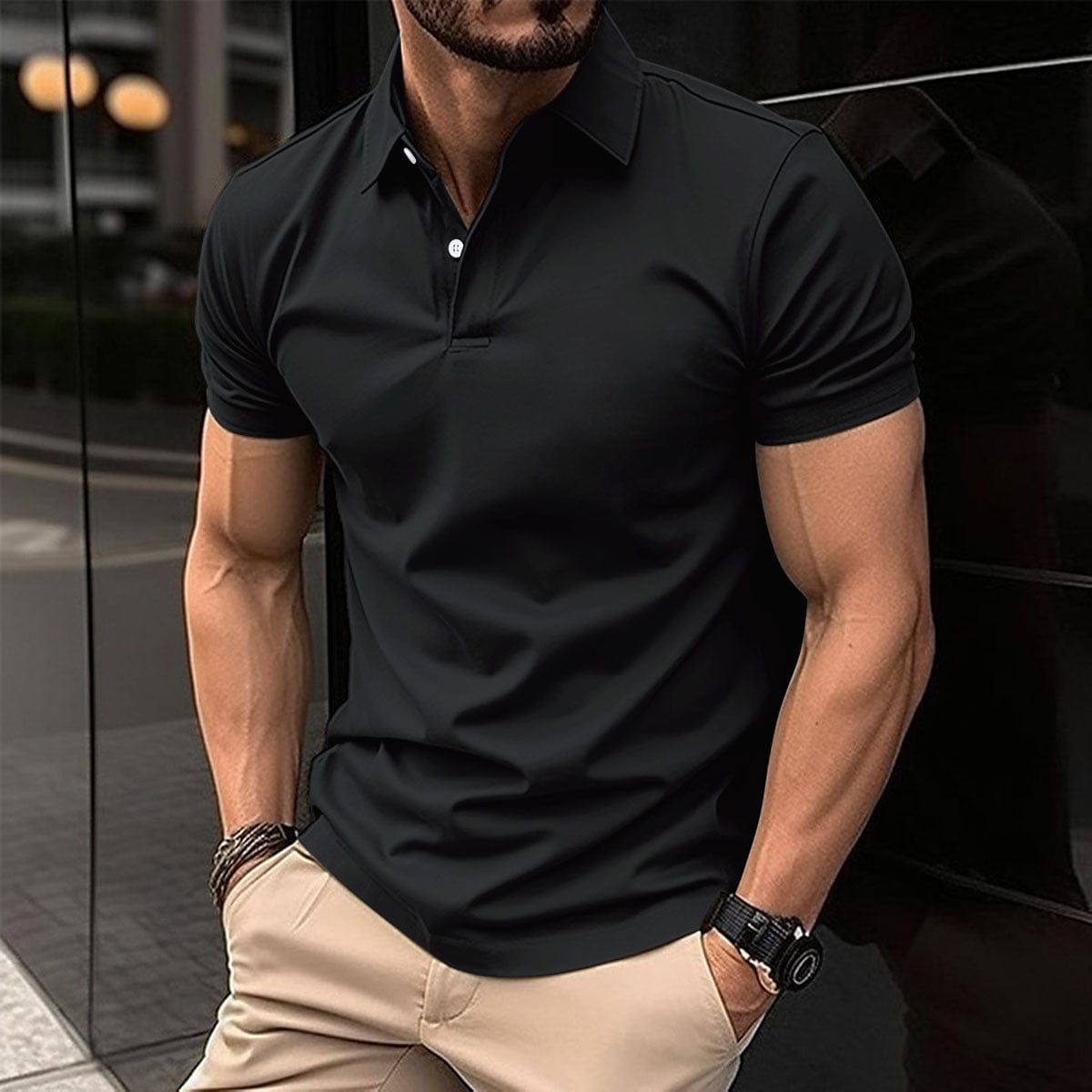 Empire of LaTz T-shirt Black / 2XL Summer Short Sleeve Polo Shirt Men Solid Color Button Lapel Button Top