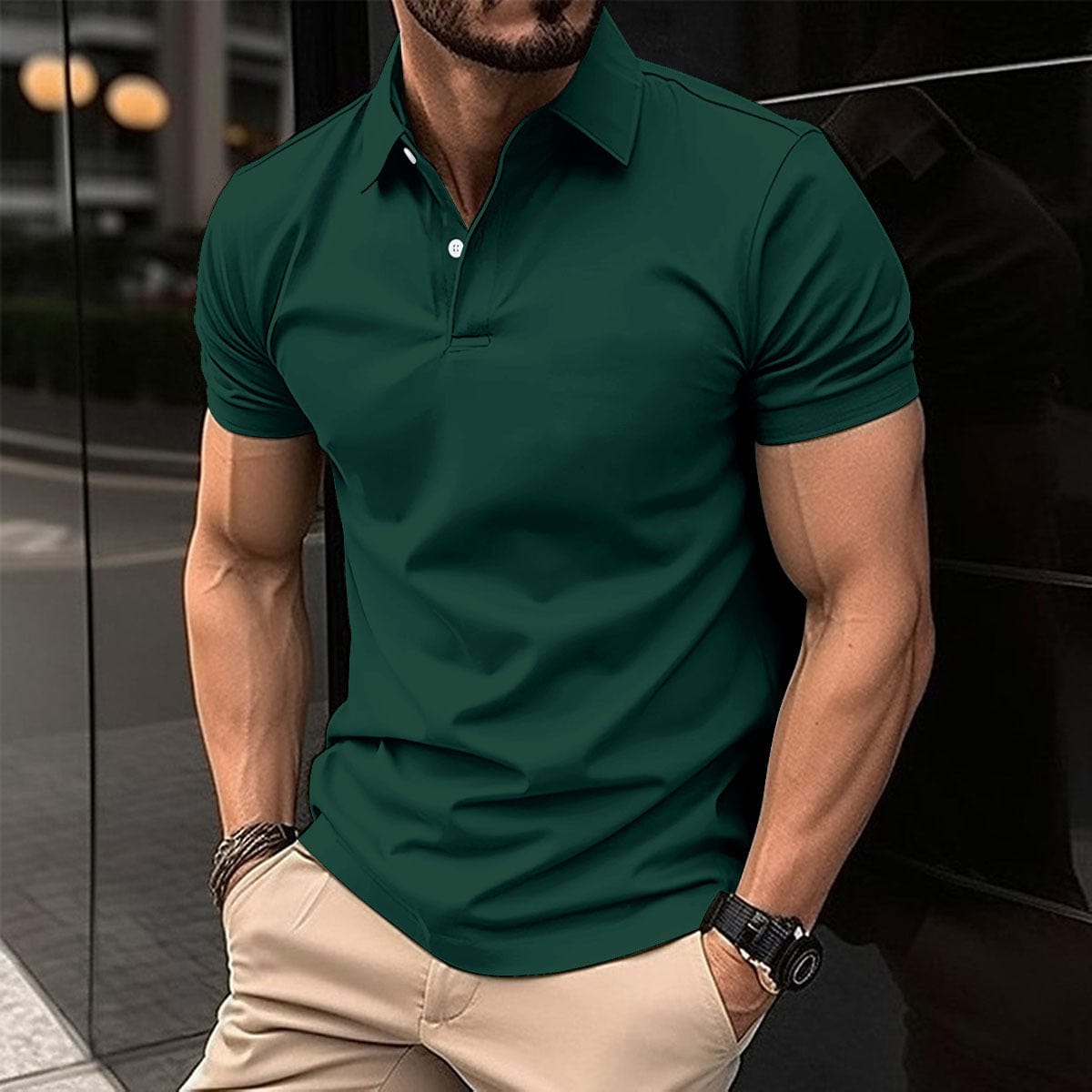 Empire of LaTz T-shirt Dark Green / 2XL Summer Short Sleeve Polo Shirt Men Solid Color Button Lapel Button Top