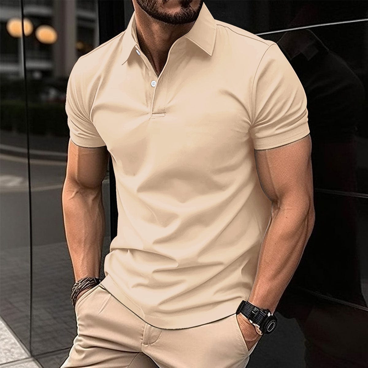 Empire of LaTz T-shirt Khaki / 2XL Summer Short Sleeve Polo Shirt Men Solid Color Button Lapel Button Top