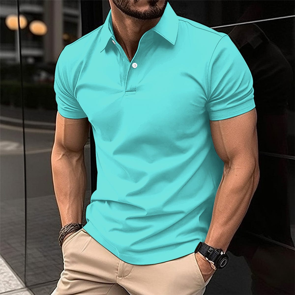 Empire of LaTz T-shirt Light Green / 2XL Summer Short Sleeve Polo Shirt Men Solid Color Button Lapel Button Top