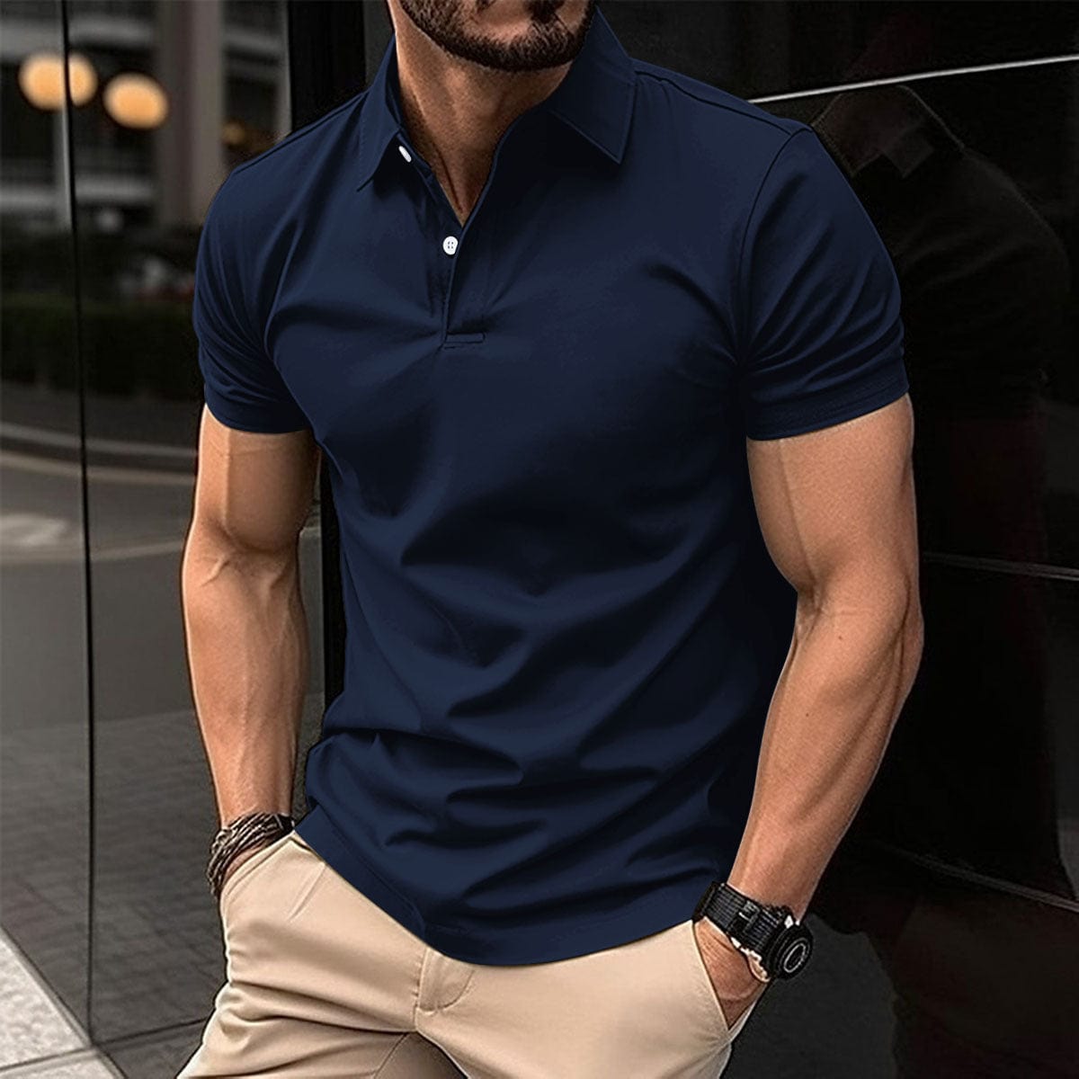 Empire of LaTz T-shirt Navy Blue / 2XL Summer Short Sleeve Polo Shirt Men Solid Color Button Lapel Button Top