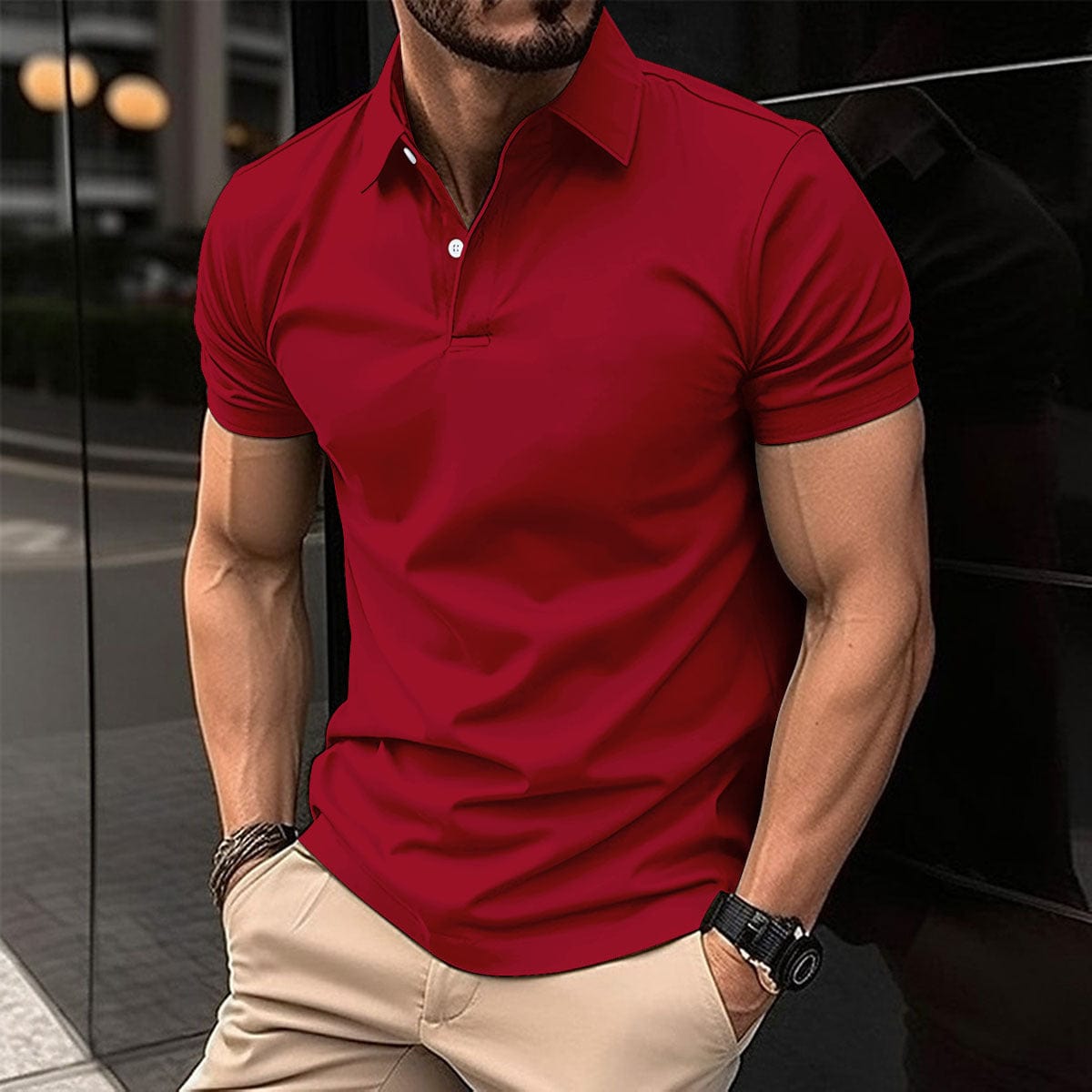 Empire of LaTz T-shirt Red / 2XL Summer Short Sleeve Polo Shirt Men Solid Color Button Lapel Button Top