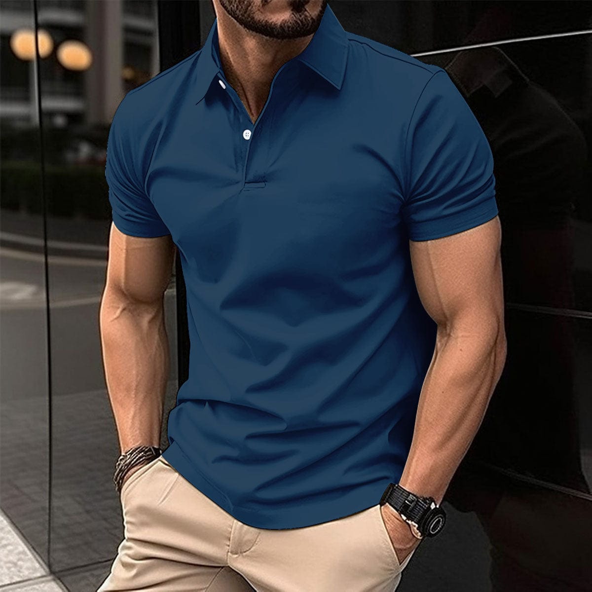 Empire of LaTz T-shirt Sea Blue / 2XL Summer Short Sleeve Polo Shirt Men Solid Color Button Lapel Button Top