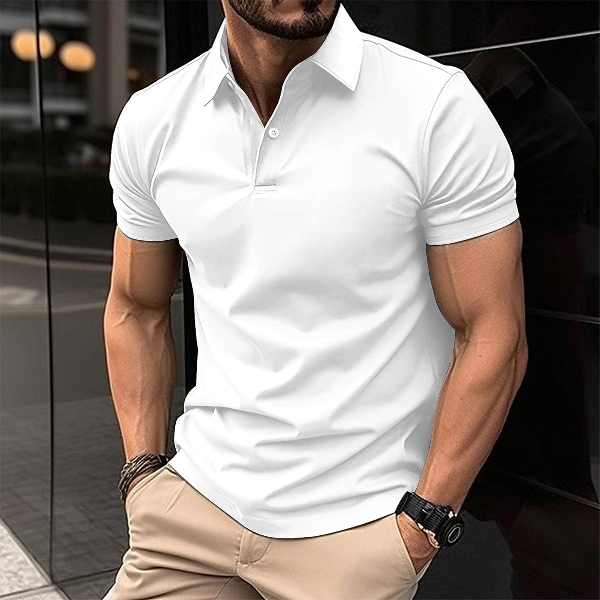 Empire of LaTz T-shirt White / 2XL Summer Short Sleeve Polo Shirt Men Solid Color Button Lapel Button Top