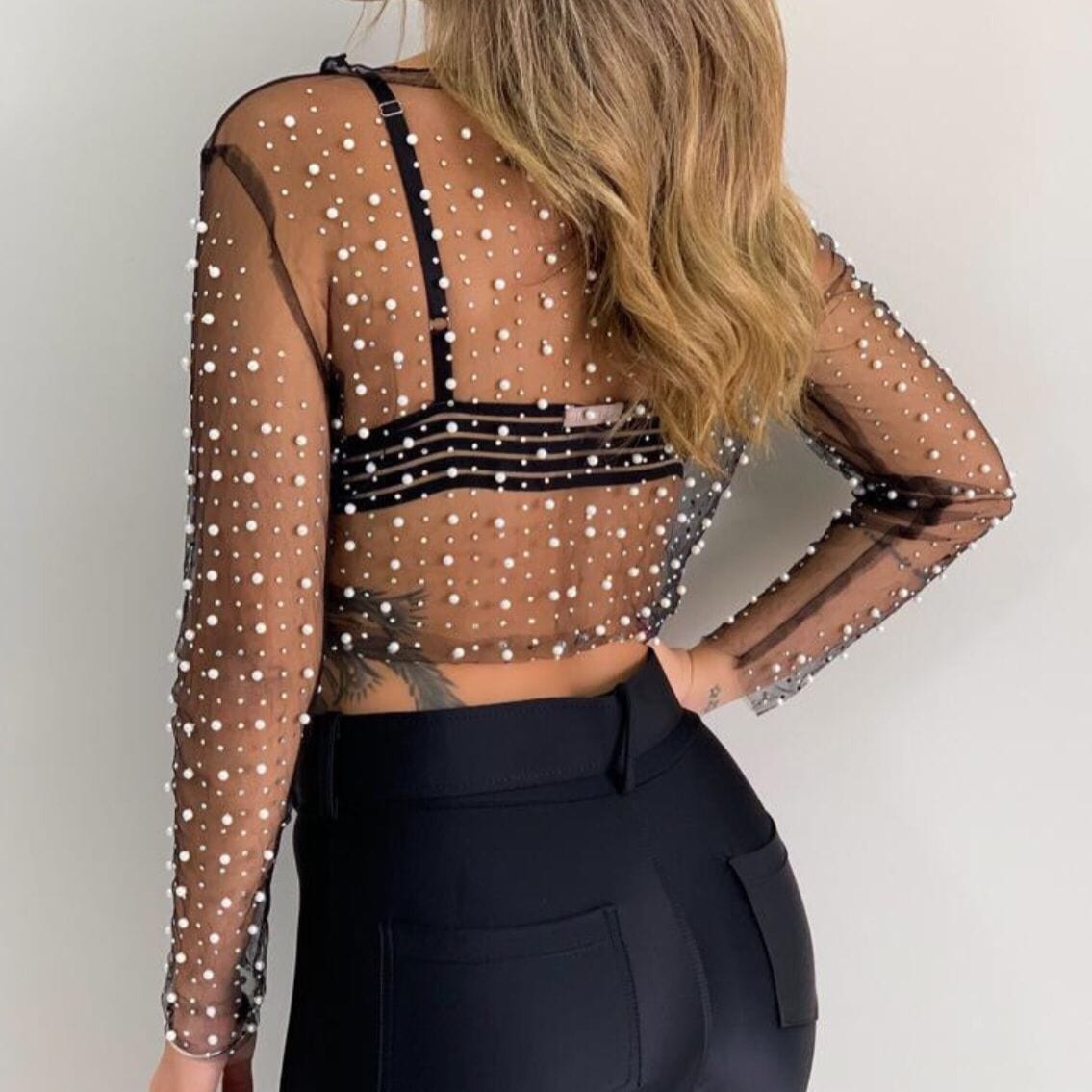 Premium Women's Fashion Lace Shirt Bright Diamond Beads Inner Wear Outer Wear Mesh Top -  from Empire of LaTz - Only £19.99! Explore at Empire of LaTz