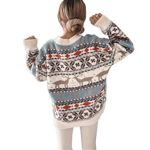 Premium Women's Fashion Round Neck Loose Christmas Theme Jacquard Long Sleeve Sweater -  from Empire of LaTz - Only £25! Explore at Empire of LaTz