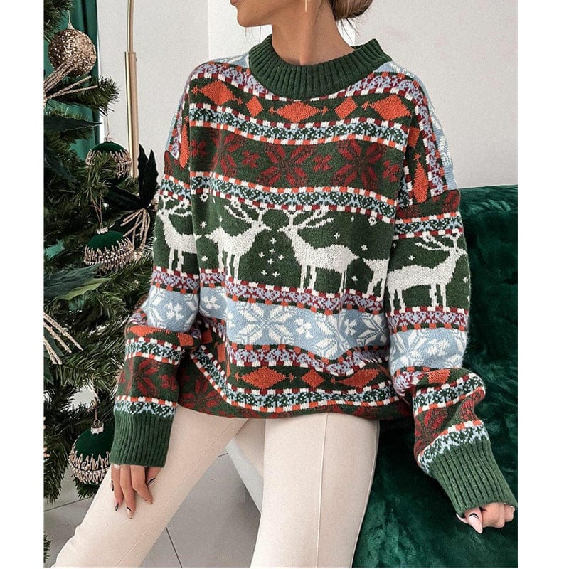 Premium Women's Fashion Round Neck Loose Christmas Theme Jacquard Long Sleeve Sweater -  from Empire of LaTz - Only £25! Explore at Empire of LaTz