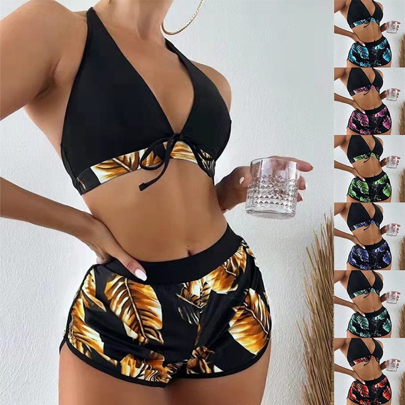 Premium 3pcs Leaf Print Bikini With Shorts Fashion Summer Beach Swimsuit Womens Clothing - Womens Clothing from Empire of LaTz - Only £19.94! Explore at Empire of LaTz