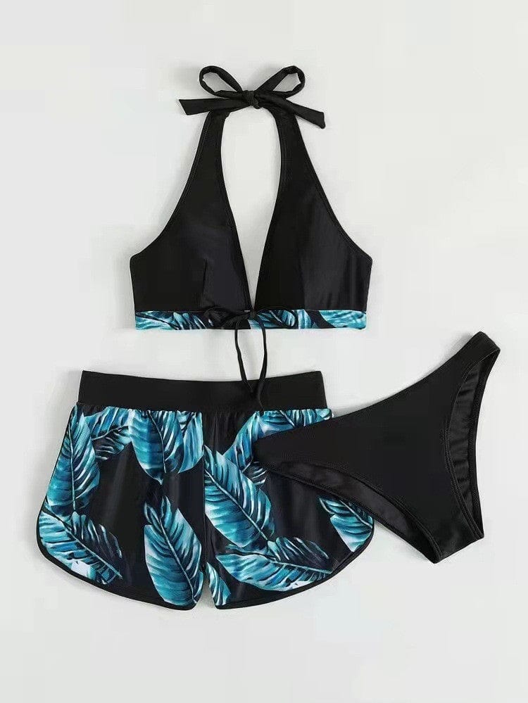 Premium 3pcs Leaf Print Bikini With Shorts Fashion Summer Beach Swimsuit Womens Clothing - Womens Clothing from Empire of LaTz - Only £19.94! Explore at Empire of LaTz