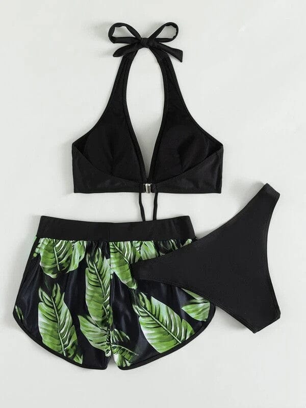 Premium 3pcs Leaf Print Bikini With Shorts Fashion Summer Beach Swimsuit Womens Clothing - Womens Clothing from Empire of LaTz - Only £19.94! Explore at Empire of LaTz