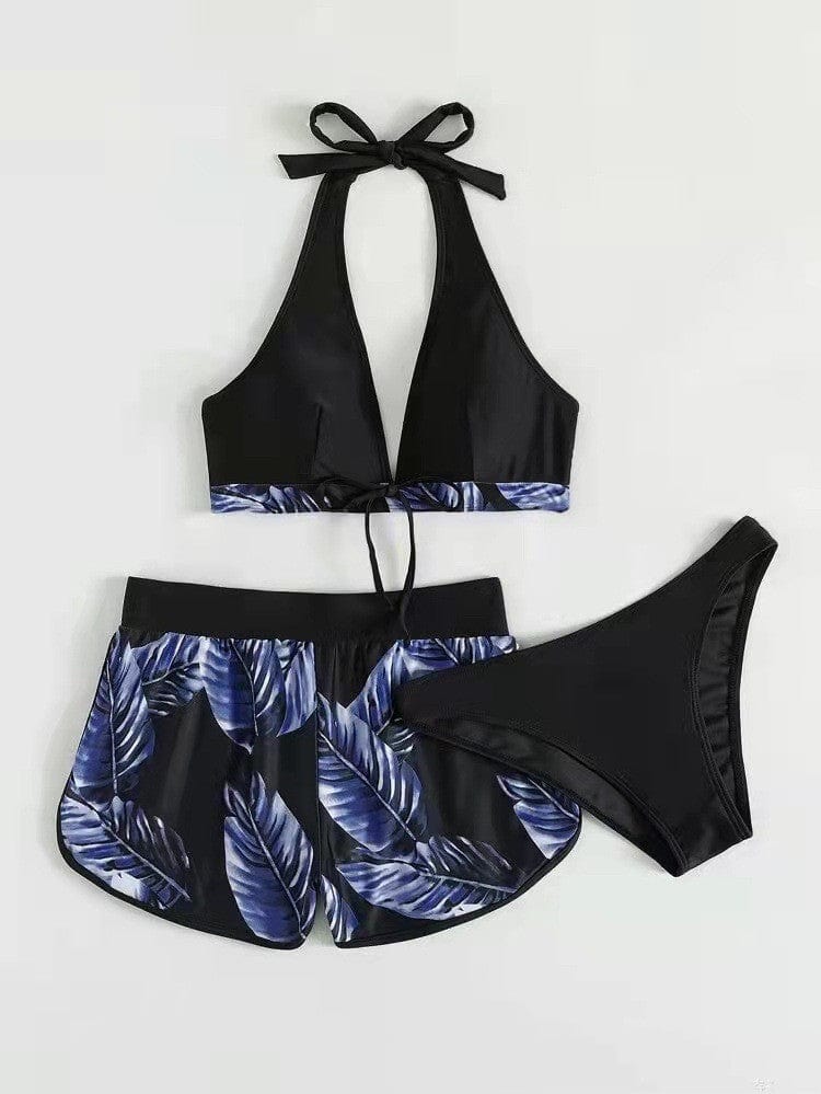 Premium 3pcs Leaf Print Bikini With Shorts Fashion Summer Beach Swimsuit Womens Clothing - Womens Clothing from Empire of LaTz - Only £19.94! Explore at Empire of LaTz