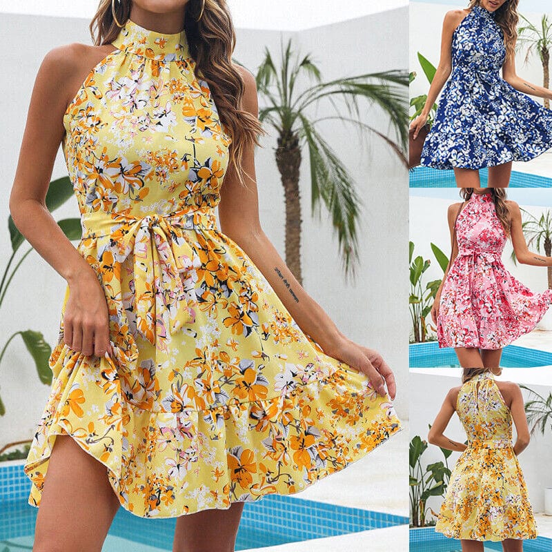 Premium New Flowers Print Halterneck Dress Summer Fashion Temperament Lace-up Ruffled Dresses For Women - Womens Dress from Empire of LaTz - Only £23.11! Explore at Empire of LaTz