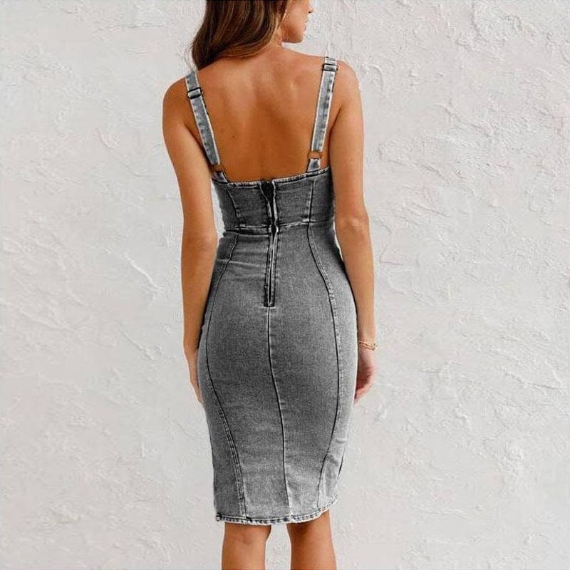 Premium New U-neck Suspender Denim Dress Summer Casual Tight Slim Fit Dresses With Slit Design Womens Clothing - Womens Dress from Empire of LaTz - Only £29.99! Explore at Empire of LaTz